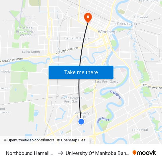 Northbound Hamelin at Clarence to University Of Manitoba Bannatyne Campus map