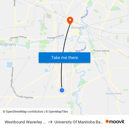 Westbound Waverley at John Angus to University Of Manitoba Bannatyne Campus map