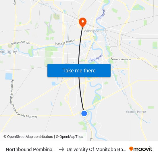 Northbound Pembina at Grandmont to University Of Manitoba Bannatyne Campus map
