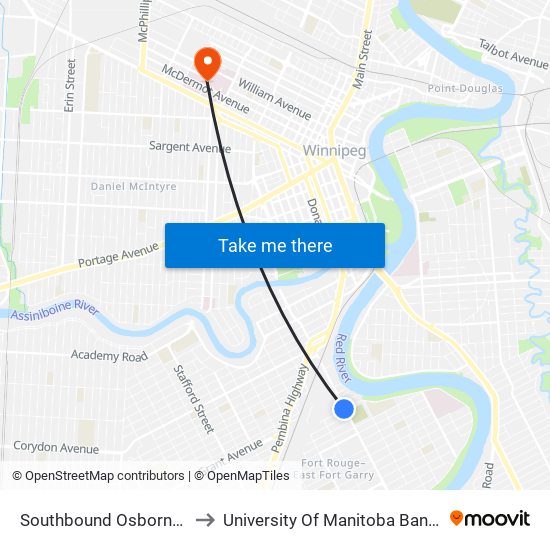 Southbound Osborne at Brandon to University Of Manitoba Bannatyne Campus map