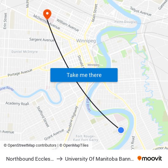 Northbound Eccles at Balfour to University Of Manitoba Bannatyne Campus map