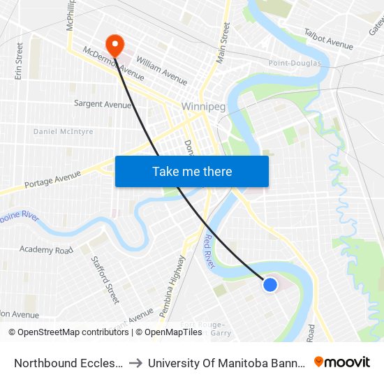 Northbound Eccles at Bartlet to University Of Manitoba Bannatyne Campus map