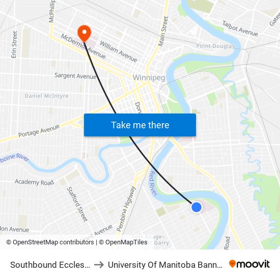 Southbound Eccles at Bartlet to University Of Manitoba Bannatyne Campus map