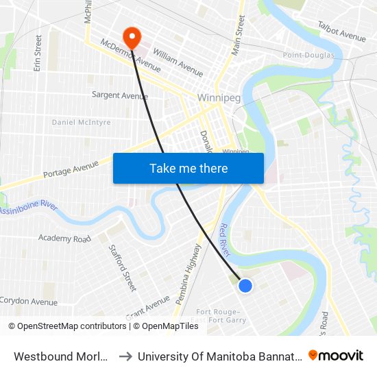 Westbound Morley at Hay to University Of Manitoba Bannatyne Campus map