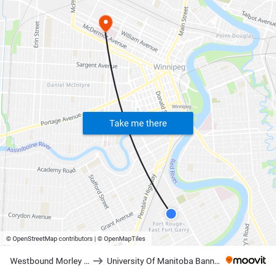 Westbound Morley at Nassau to University Of Manitoba Bannatyne Campus map