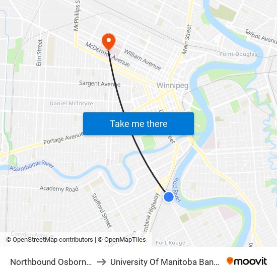 Northbound Osborne at Mulvey to University Of Manitoba Bannatyne Campus map