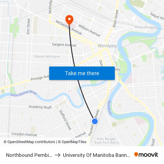 Northbound Pembina at Daly to University Of Manitoba Bannatyne Campus map