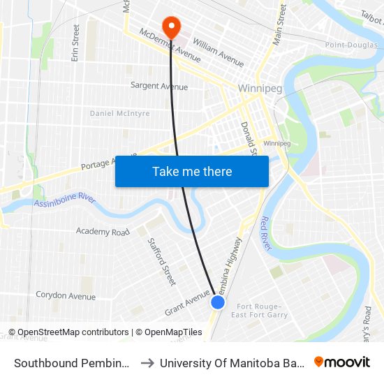 Southbound Pembina at Arbuthnot to University Of Manitoba Bannatyne Campus map