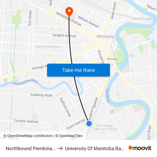 Northbound Pembina at Arbuthnot to University Of Manitoba Bannatyne Campus map