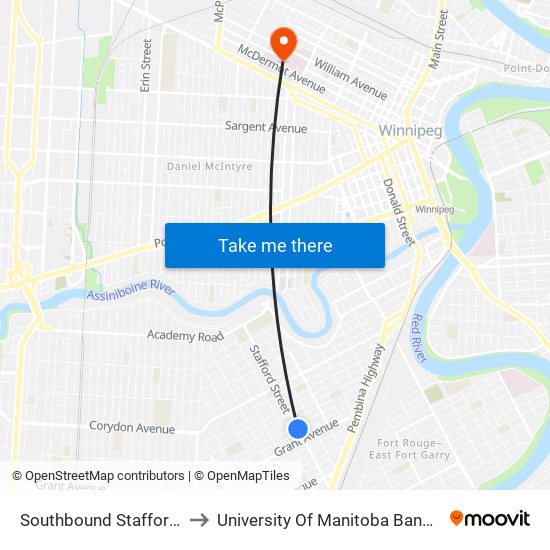 Southbound Stafford at Dudley to University Of Manitoba Bannatyne Campus map