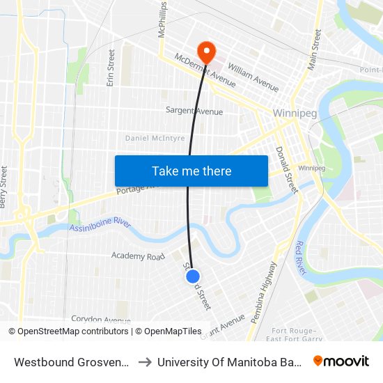 Westbound Grosvenor at Stafford to University Of Manitoba Bannatyne Campus map