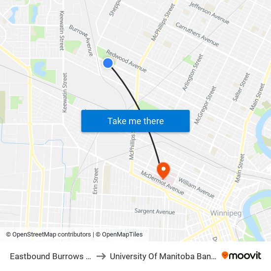 Eastbound Burrows at Lawrence to University Of Manitoba Bannatyne Campus map