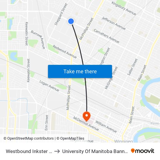 Westbound Inkster at Bunting to University Of Manitoba Bannatyne Campus map