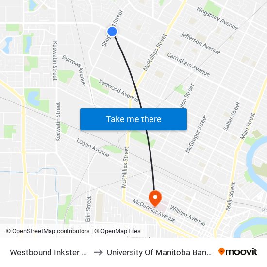 Westbound Inkster at Sheppard to University Of Manitoba Bannatyne Campus map