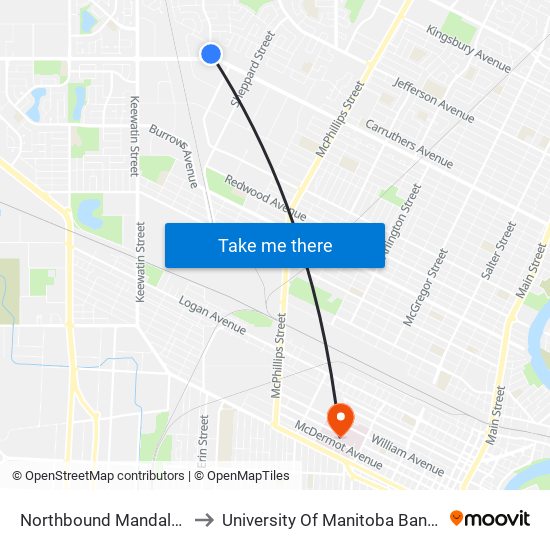 Northbound Mandalay at Inkster to University Of Manitoba Bannatyne Campus map