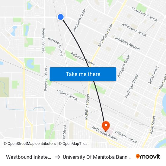 Westbound Inkster at Wyatt to University Of Manitoba Bannatyne Campus map