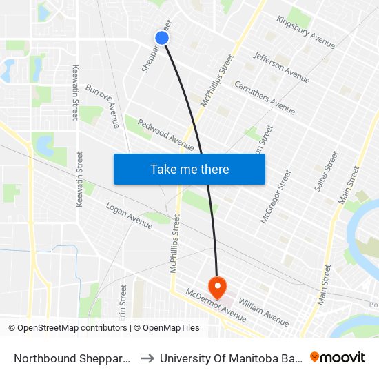 Northbound Sheppard at Mapleglen to University Of Manitoba Bannatyne Campus map