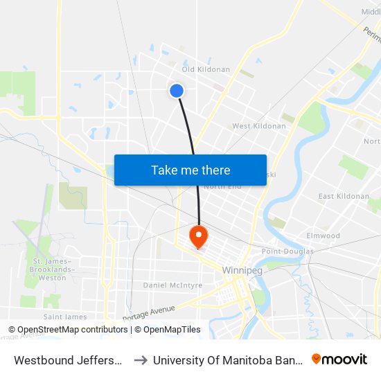 Westbound Jefferson at Adsum to University Of Manitoba Bannatyne Campus map