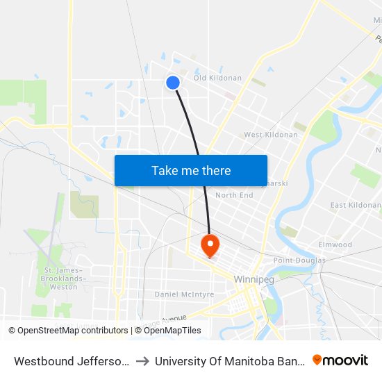 Westbound Jefferson at Idlewild to University Of Manitoba Bannatyne Campus map