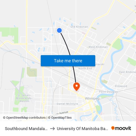 Southbound Mandalay at Playgreen to University Of Manitoba Bannatyne Campus map