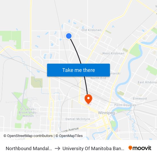 Northbound Mandalay at Anglia to University Of Manitoba Bannatyne Campus map