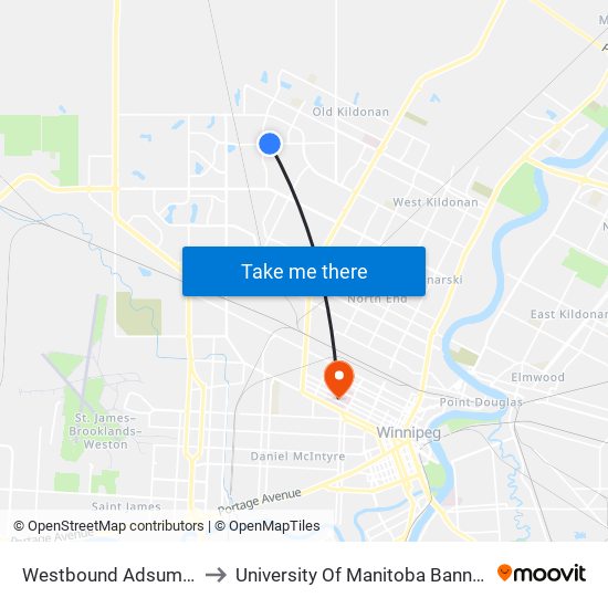 Westbound Adsum at Citadel to University Of Manitoba Bannatyne Campus map