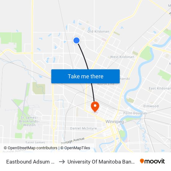 Eastbound Adsum at Ashmore to University Of Manitoba Bannatyne Campus map