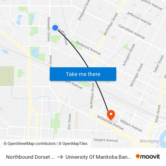 Northbound Dorset at Burrows to University Of Manitoba Bannatyne Campus map