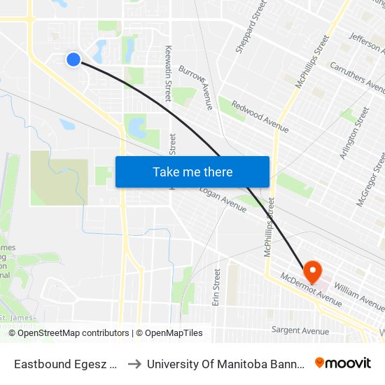 Eastbound Egesz at Haddon to University Of Manitoba Bannatyne Campus map