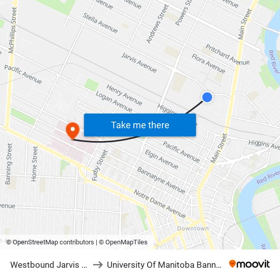 Westbound Jarvis at Habitat to University Of Manitoba Bannatyne Campus map