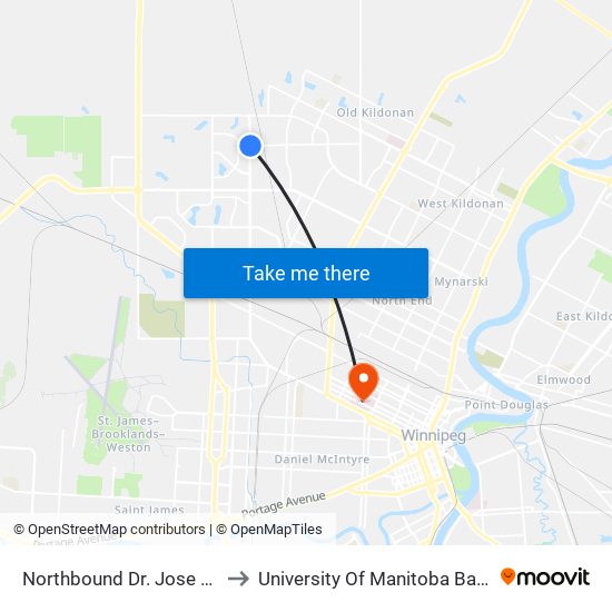 Northbound Dr. Jose Rizal at Adsum to University Of Manitoba Bannatyne Campus map