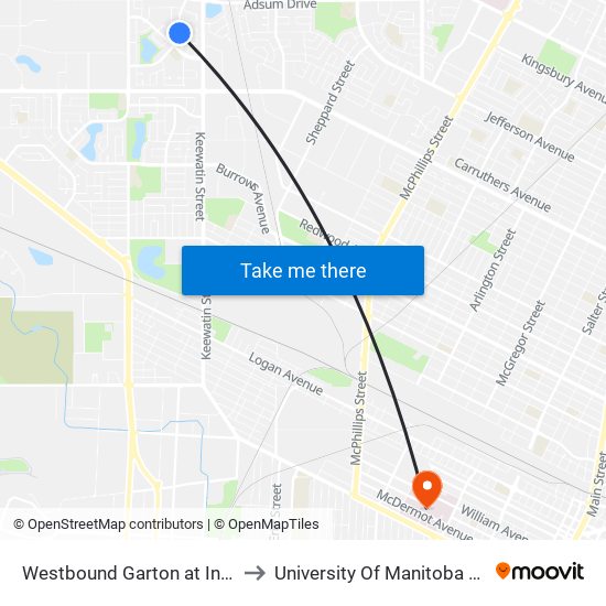 Westbound Garton at Inkster Garden North to University Of Manitoba Bannatyne Campus map