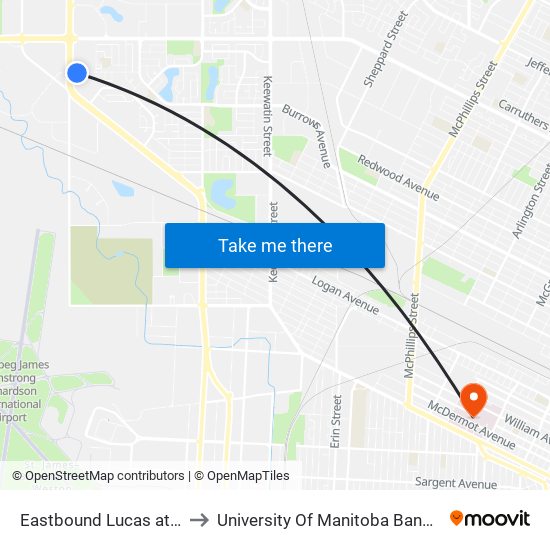 Eastbound Lucas at Brookside to University Of Manitoba Bannatyne Campus map