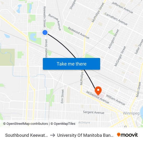 Southbound Keewatin at Selkirk to University Of Manitoba Bannatyne Campus map