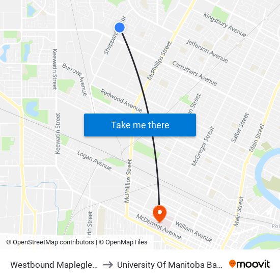 Westbound Mapleglen at Sheppard to University Of Manitoba Bannatyne Campus map