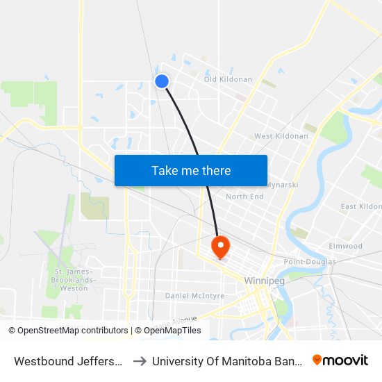 Westbound Jefferson at Ritchie to University Of Manitoba Bannatyne Campus map