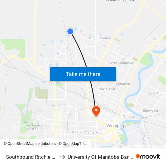 Southbound Ritchie at Foxwarren to University Of Manitoba Bannatyne Campus map