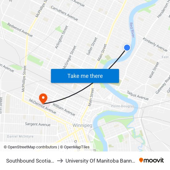 Southbound Scotia at Inkster to University Of Manitoba Bannatyne Campus map