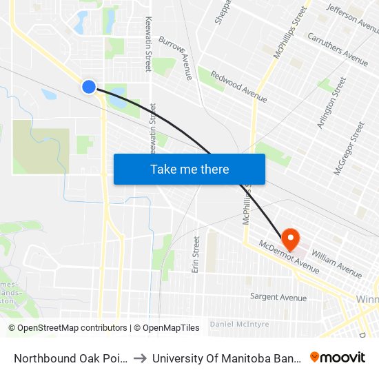 Northbound Oak Point at Selkirk to University Of Manitoba Bannatyne Campus map