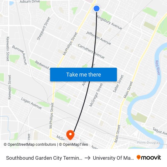 Southbound Garden City Terminal at Garden City Centre (17 Seven Oaks 77 Pp) to University Of Manitoba Bannatyne Campus map