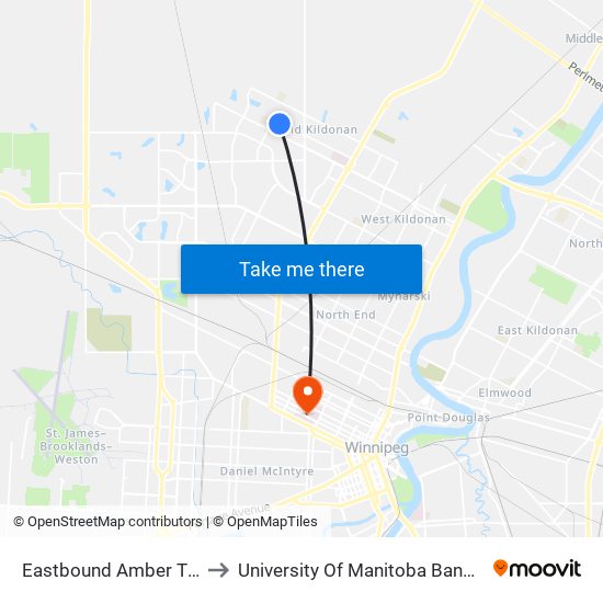 Eastbound Amber Tl at Verona to University Of Manitoba Bannatyne Campus map