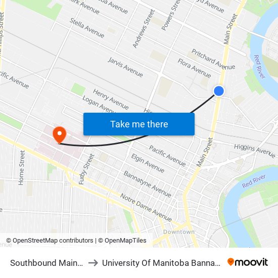 Southbound Main at Stella to University Of Manitoba Bannatyne Campus map