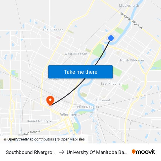 Southbound Rivergrove at Attridge to University Of Manitoba Bannatyne Campus map