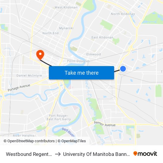 Westbound Regent at Stapon to University Of Manitoba Bannatyne Campus map