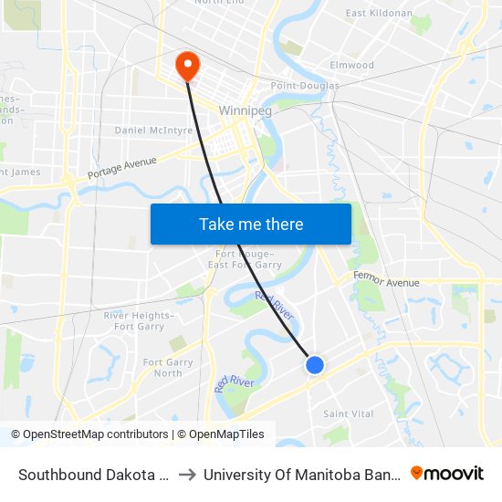 Southbound Dakota at St. Mary's to University Of Manitoba Bannatyne Campus map