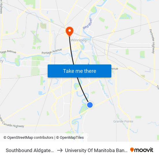 Southbound Aldgate at Willesden to University Of Manitoba Bannatyne Campus map