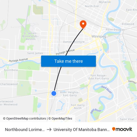 Northbound Lorimer at Wilkes to University Of Manitoba Bannatyne Campus map