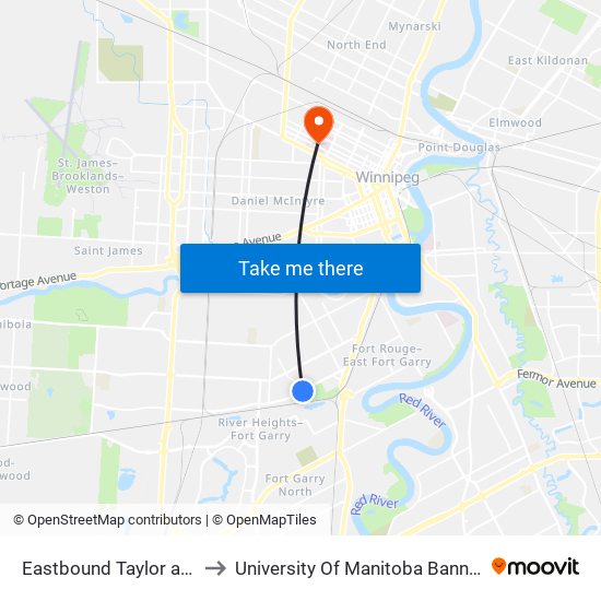 Eastbound Taylor at Nathaniel to University Of Manitoba Bannatyne Campus map