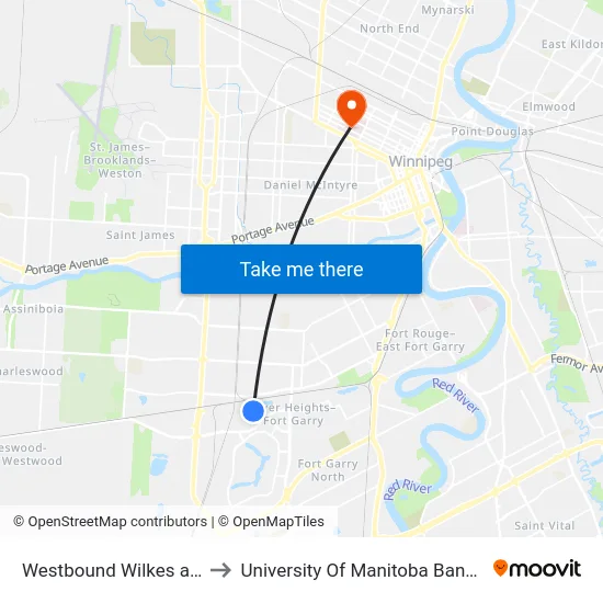 Westbound Wilkes at Villa Nova to University Of Manitoba Bannatyne Campus map
