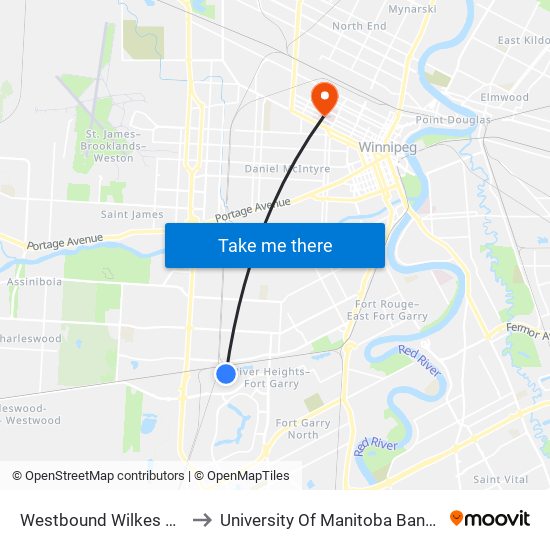 Westbound Wilkes at Carpenter to University Of Manitoba Bannatyne Campus map